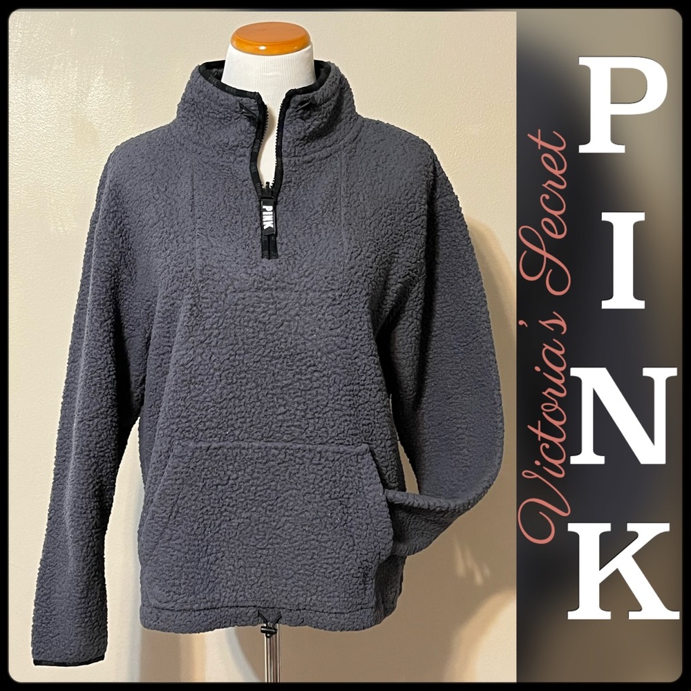 PINK Sherpa pullover sweater quarter zip gray fleece sweatshirt